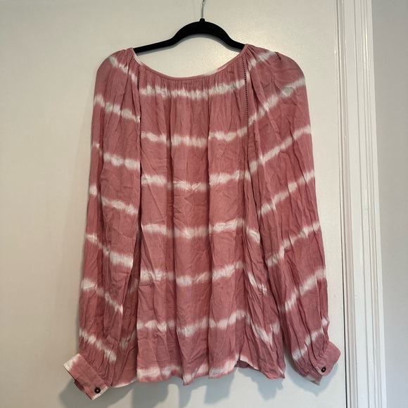 A.N.A. Women’s Lg  Pink & White Tie Dye Long Sleeve Flowy Relaxed Peasant Blouse - Picture 2 of 11